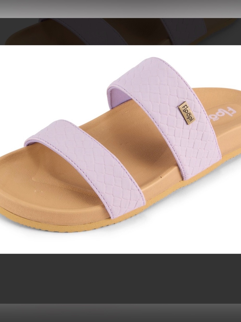 Floopi Lavender Double-Strap Slide Sandal with Tan Footbed